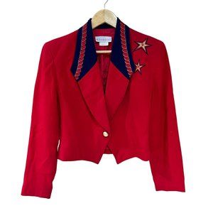 Vintage Blossom Rosen Red Blazer Nautical Parade Stars Navy Holiday Lapel Jacket